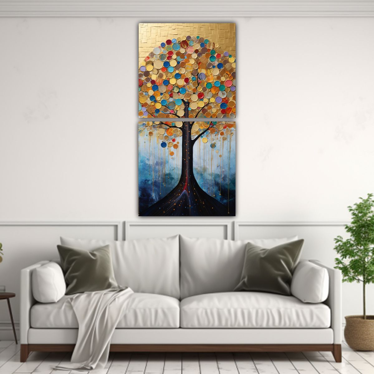 GENERICO - Cuadro Moderno Cultura Árbol Dorado Y Arcoíris 20x40 Cm