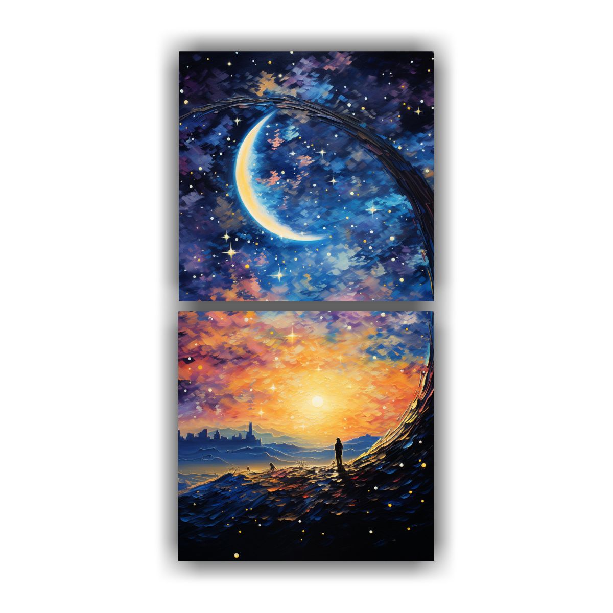 GENERICO - Cuadros Acuarela Luna Creciente En Primer Plano 30x60 Cm