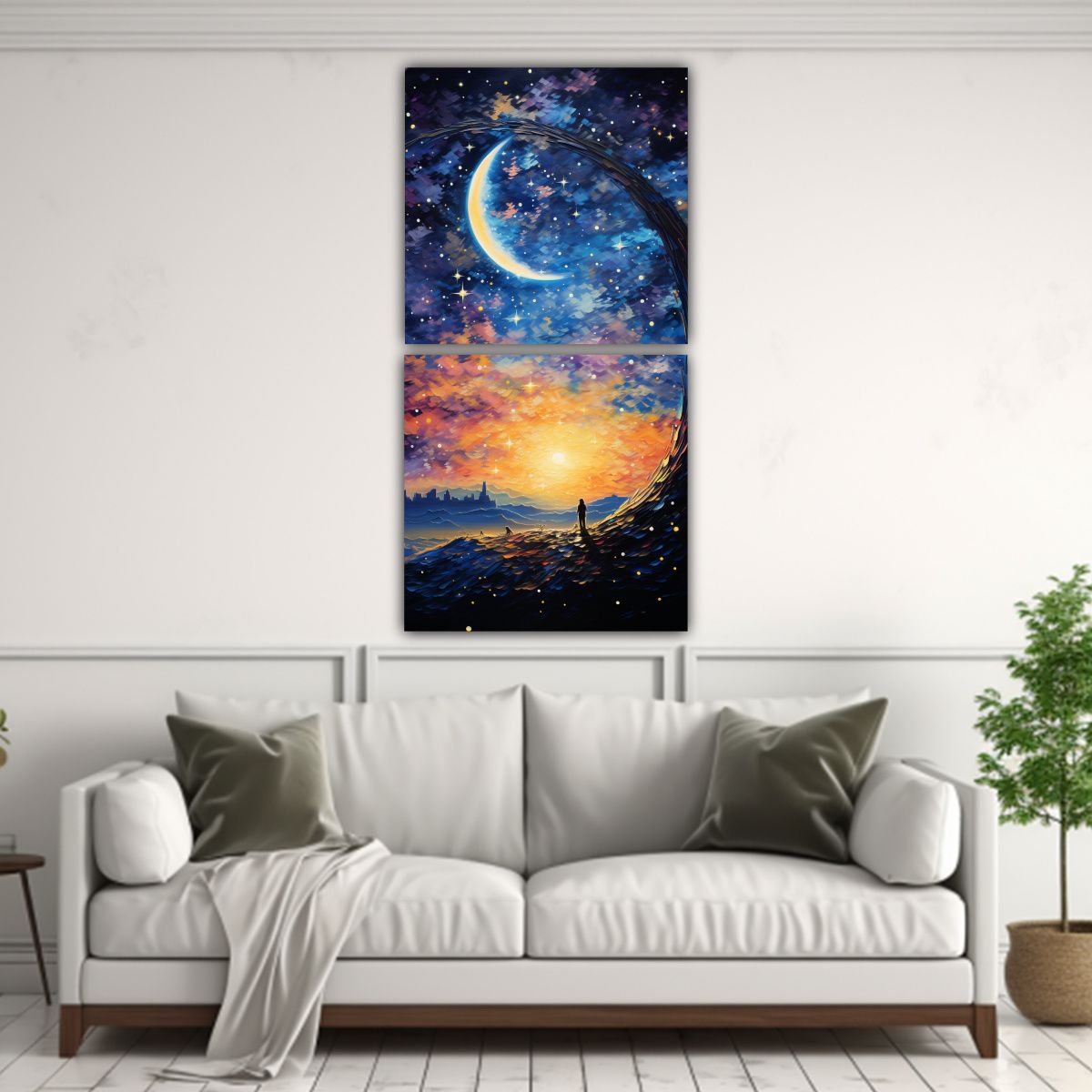 GENERICO - Cuadros Acuarela Luna Creciente En Primer Plano 30x60 Cm