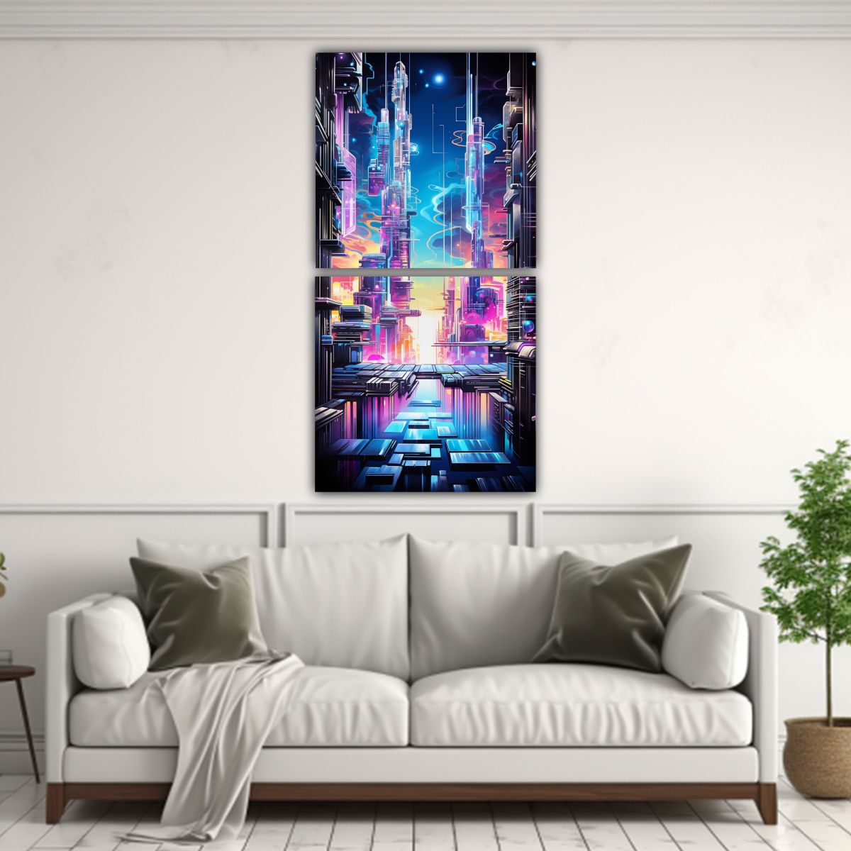 GENERICO - Díptico Tonos Época Ciudad Cibernética En 60x120 Cm
