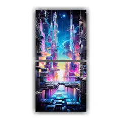 GENERICO - Díptico Tonos Época Ciudad Cibernética En 50x100 Cm