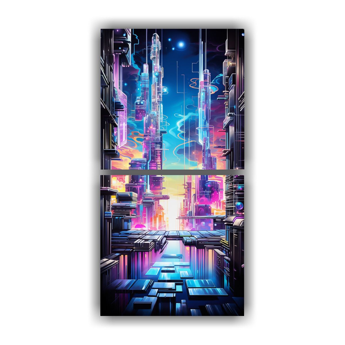 GENERICO - Díptico Tonos Época Ciudad Cibernética En 20x40 Cm