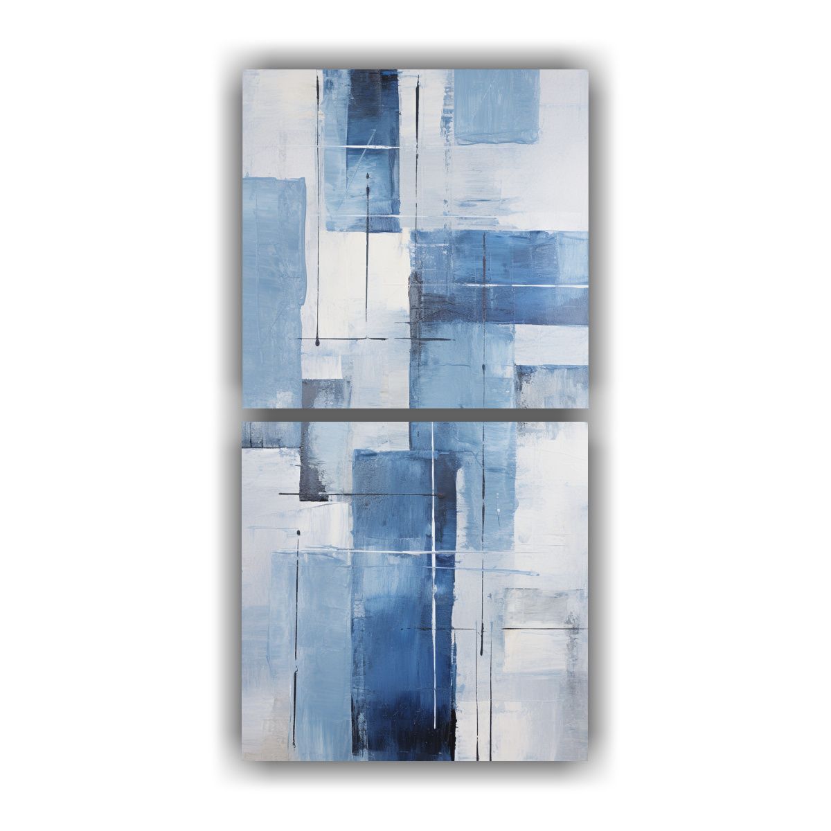 GENERICO - Cuadros Acuarela Floral Decorativos En Azul Y Gris 50x100 Cm