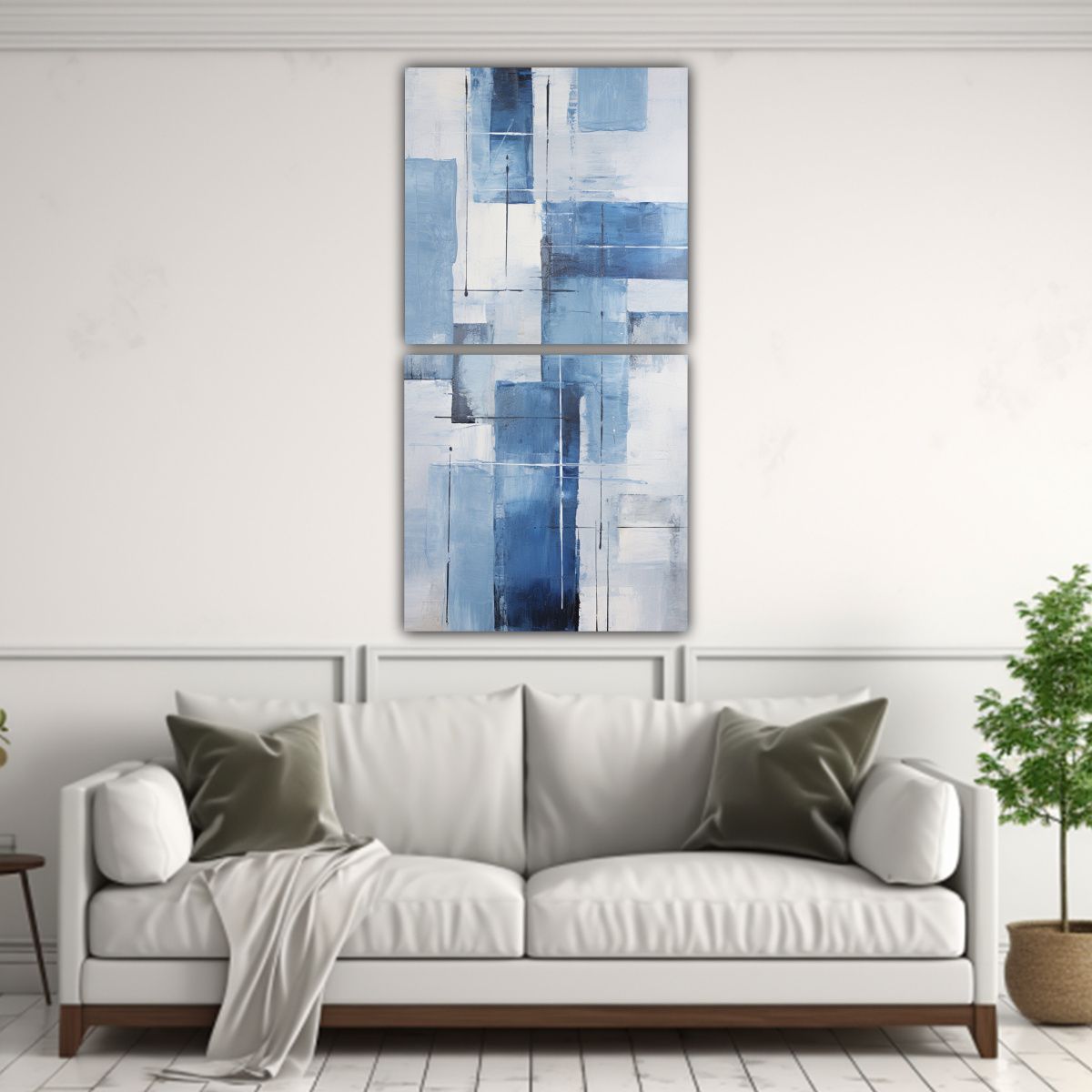 GENERICO - Cuadros Acuarela Floral Decorativos En Azul Y Gris 50x100 Cm