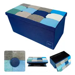 HOMEBRANDT - Puff Baúl Plegable Organizador 76x38 Tela Mix Azul