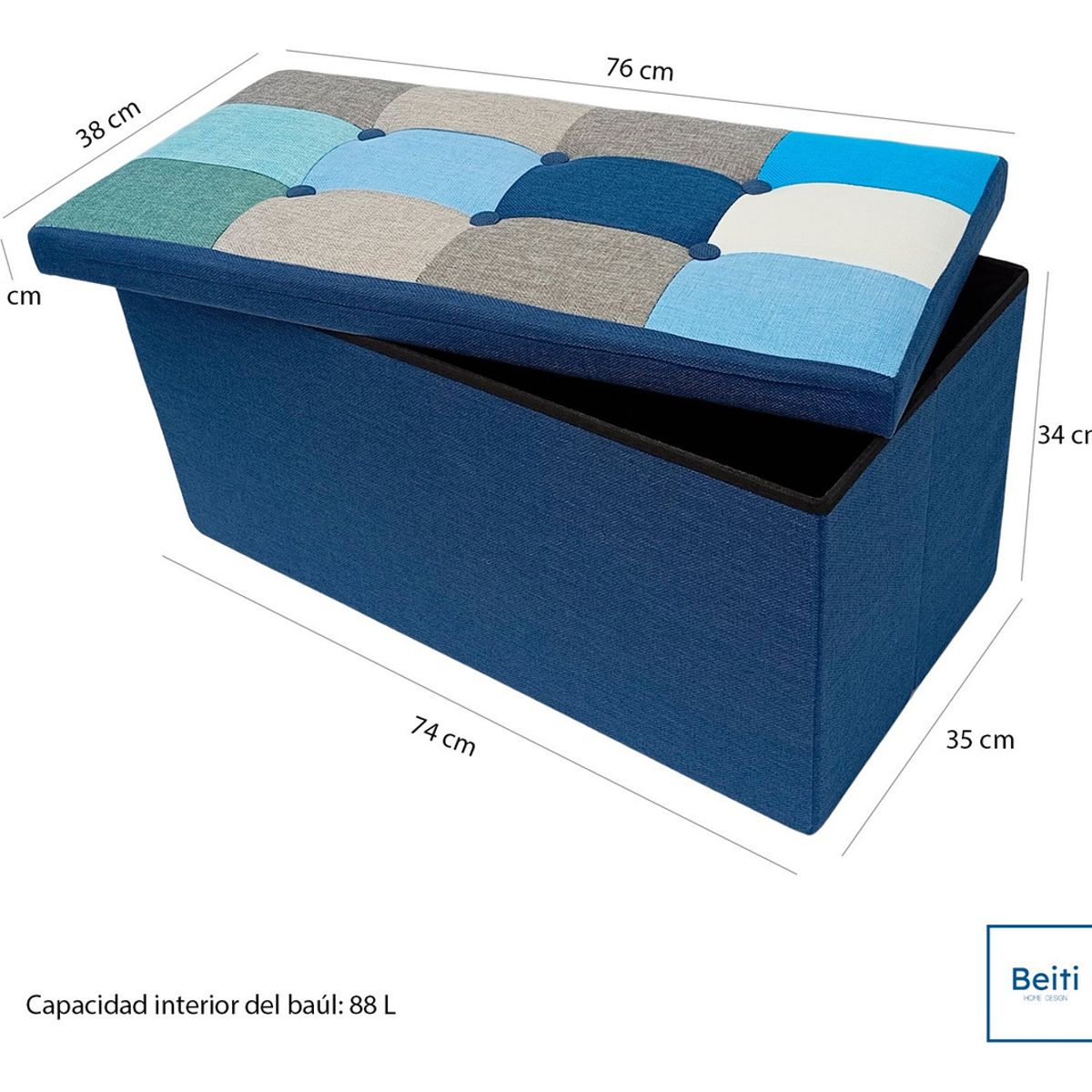 HOMEBRANDT - Puff Baúl Plegable Organizador 76x38 Tela Mix Azul