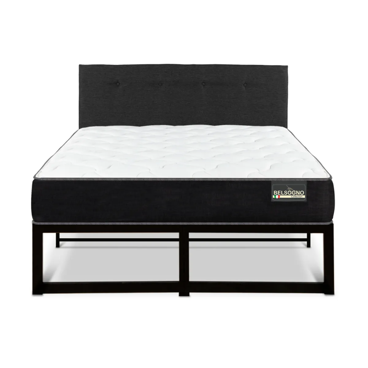 CIC - CAMA METALICA BELSOGNO PLUS 2 PLAZAS + RESPALDO BLACK