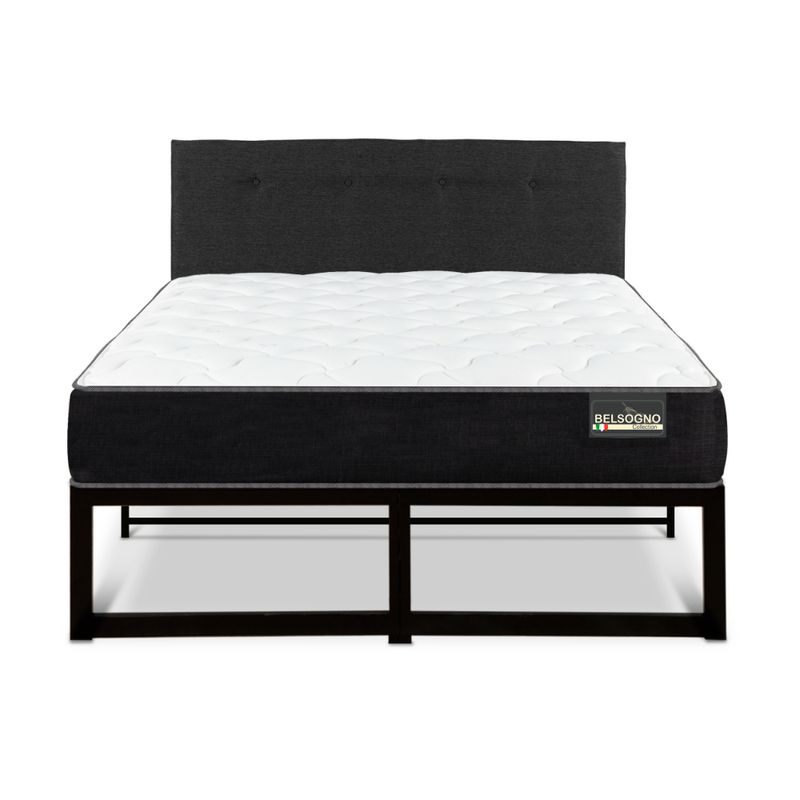 CIC - CAMA METALICA BELSOGNO PLUS 2 PLAZAS + RESPALDO BLACK