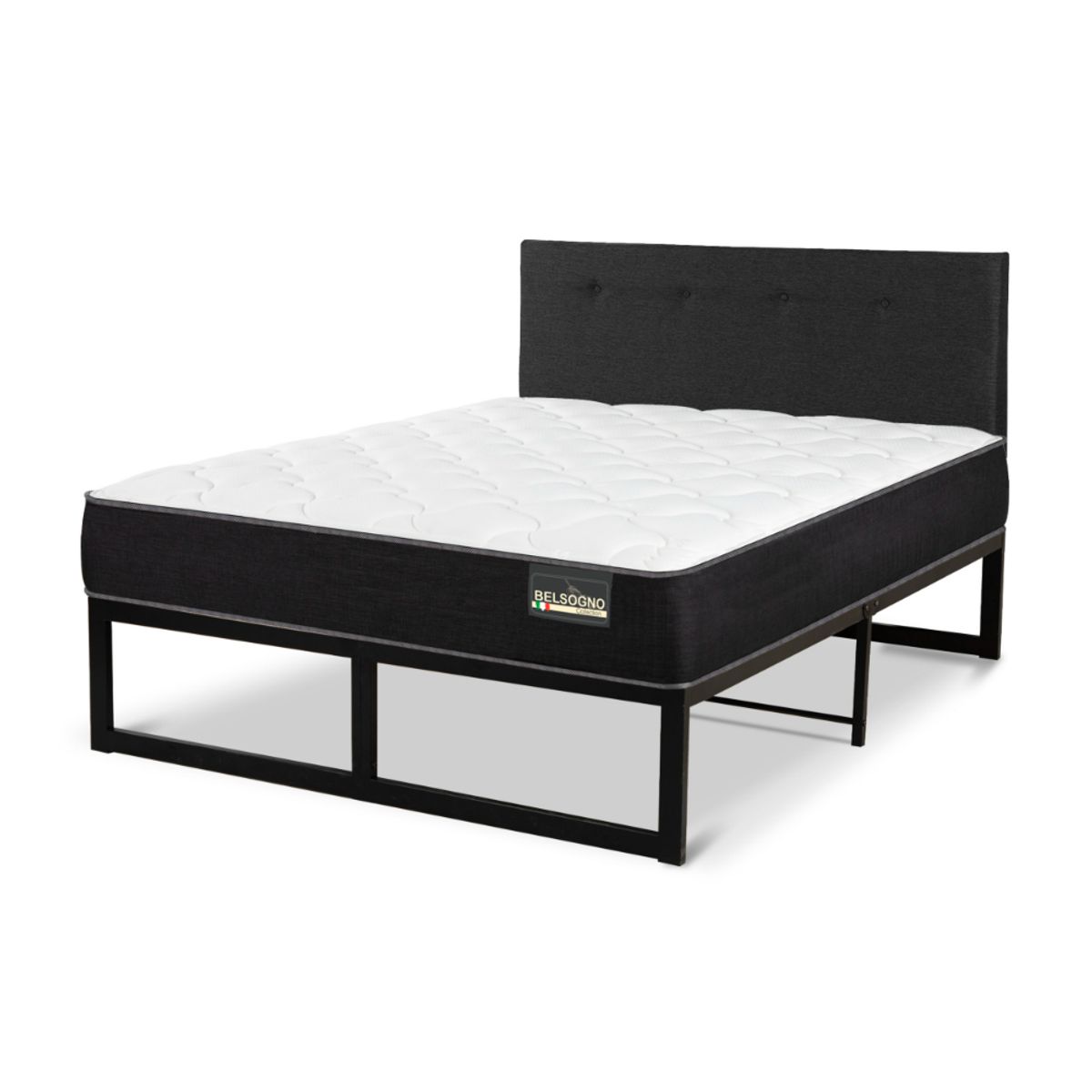 CIC - CAMA METALICA BELSOGNO PLUS 2 PLAZAS + RESPALDO BLACK