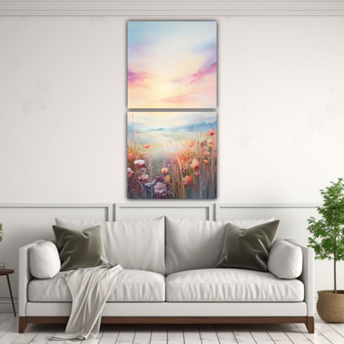 GENERICO - Paisaje Sereno Al Atardecer En Pradería Pinturas 20x40 Cm