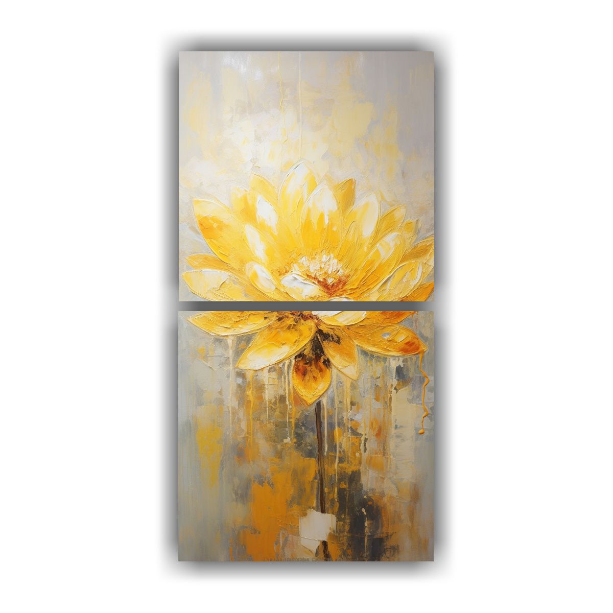 GENERICO - Cuadro De Loto Amarillo Con Espectacular Textura 40x80 Cm