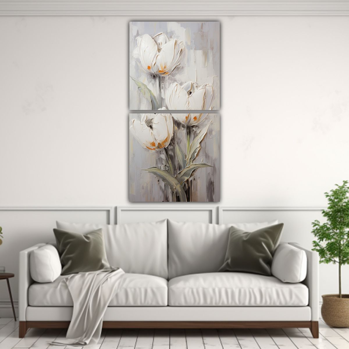 GENERICO - Dibujos En Lienzo De Tulipanes Blancos Para 40x80 Cm
