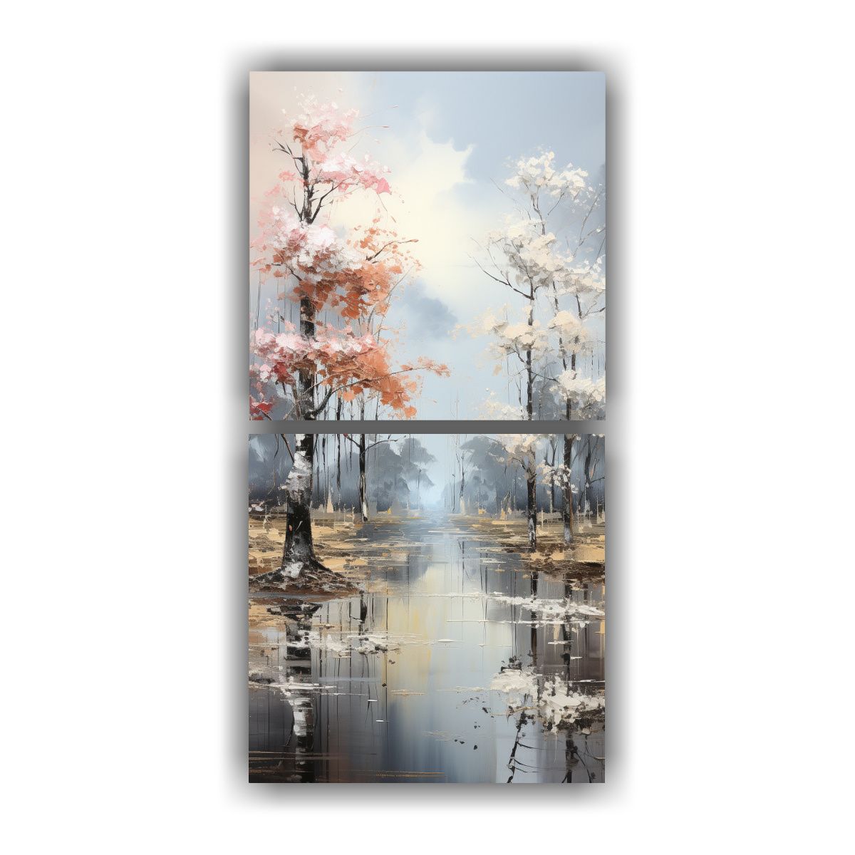 GENERICO - Pintura Abstracta De árboles En Plata Para 40x80 Cm