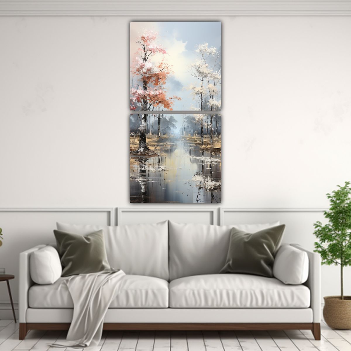 GENERICO - Pintura Abstracta De árboles En Plata Para 40x80 Cm