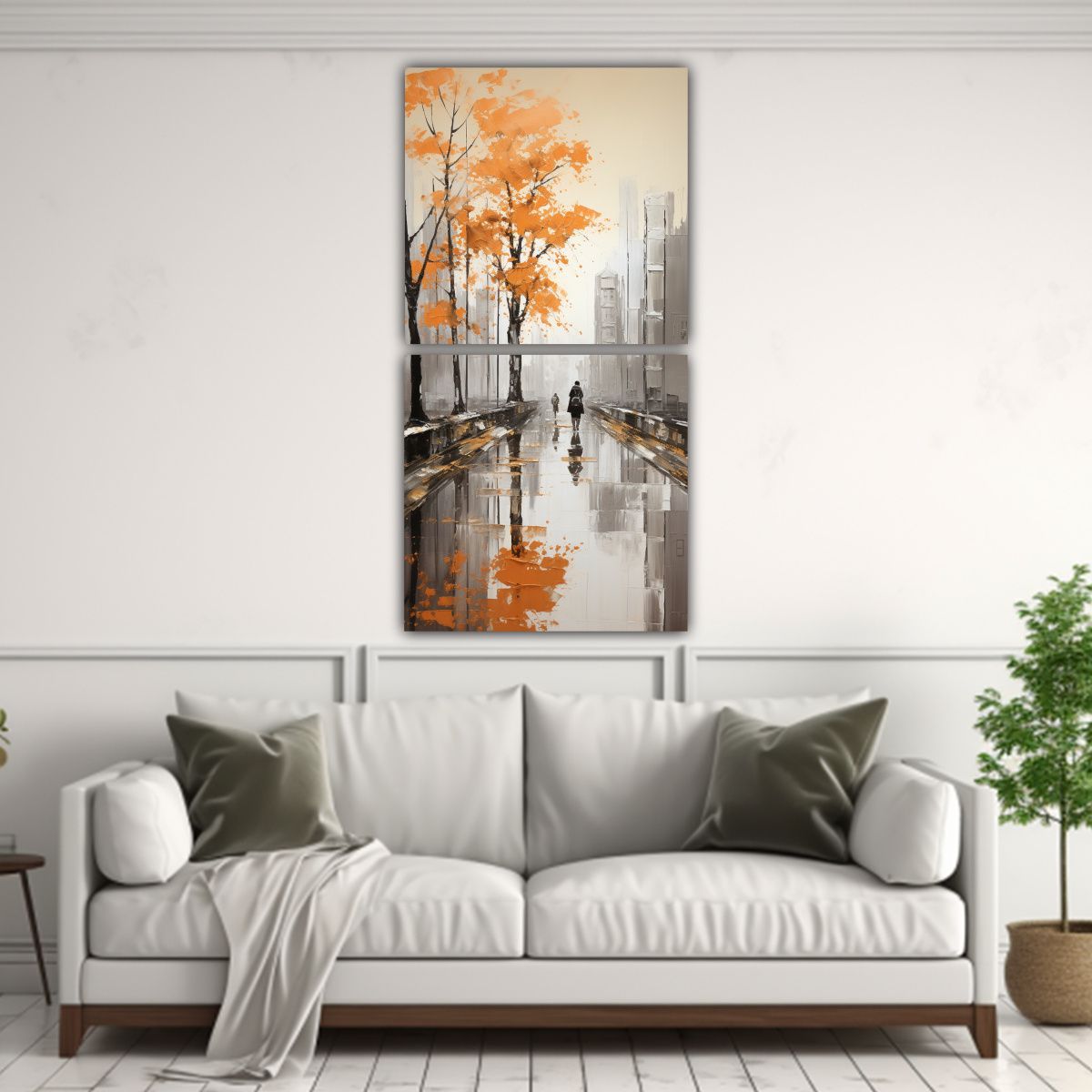 GENERICO - Pintura Abstracta De árboles En Plata Y Blanco 60x120 Cm