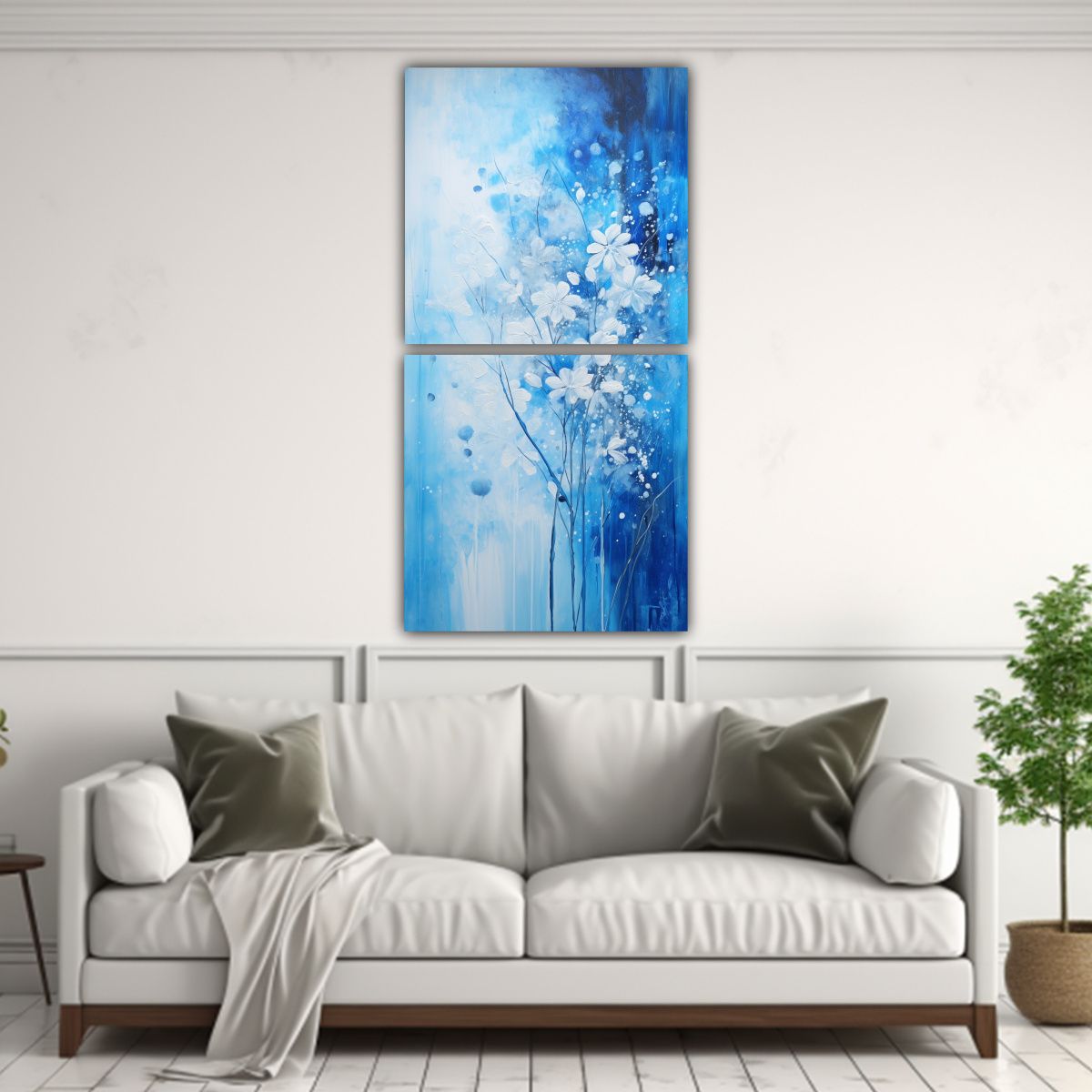 GENERICO - Pintura Hermoso Lineal En Azul Y Plateado Estilo 20x40 Cm