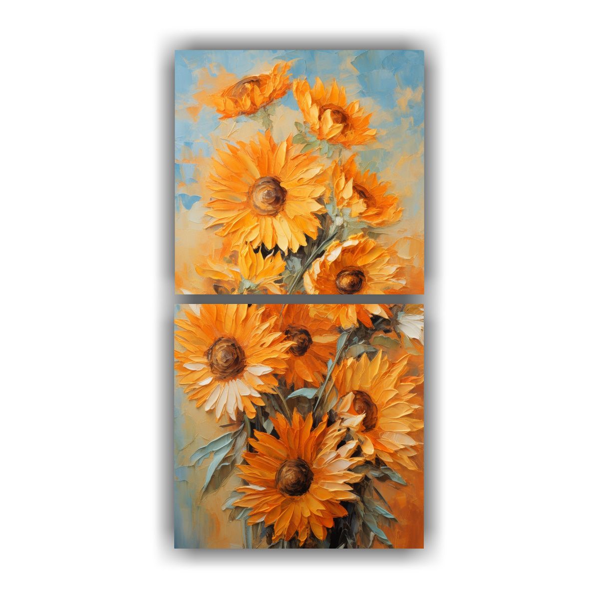 GENERICO - Pintura Abstracta Exclusiva De Girasoles Naranja 20x40 Cm