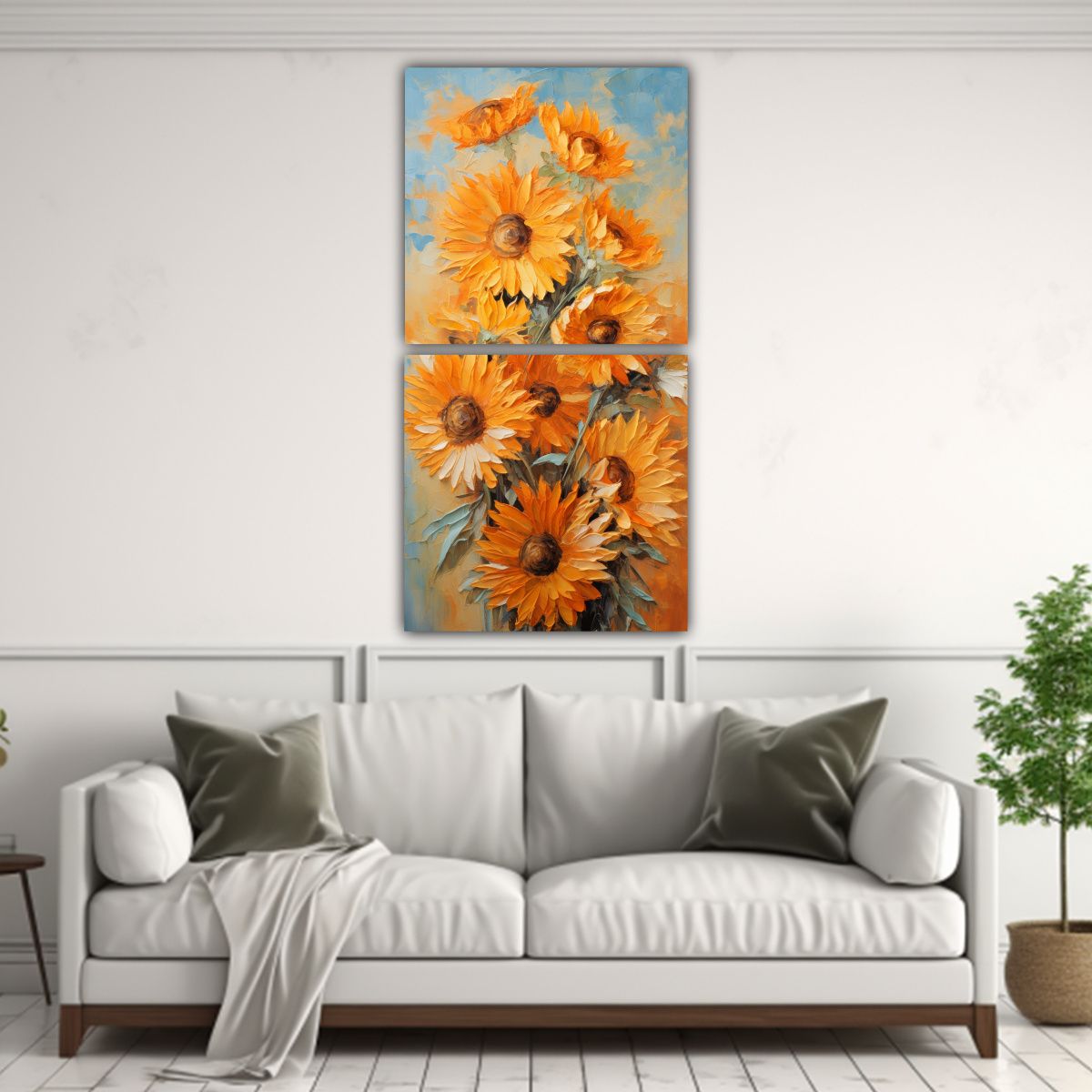 GENERICO - Pintura Abstracta Exclusiva De Girasoles Naranja 20x40 Cm