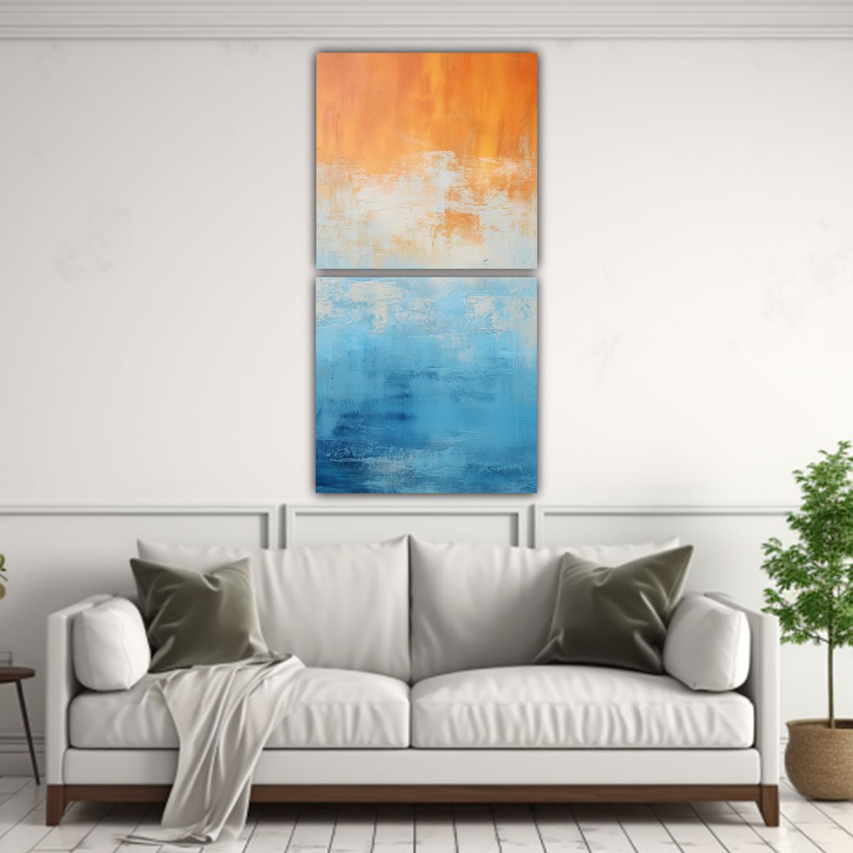 GENERICO - Cuadro Abstracto Monocromo Naranja Y Azul Maté 40x80 Cm