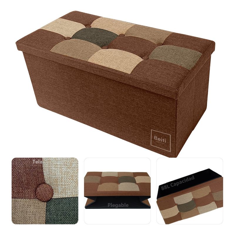 HOMEBRANDT - Puff Baul Plegable Organizador 76x38 Tela Mix Café