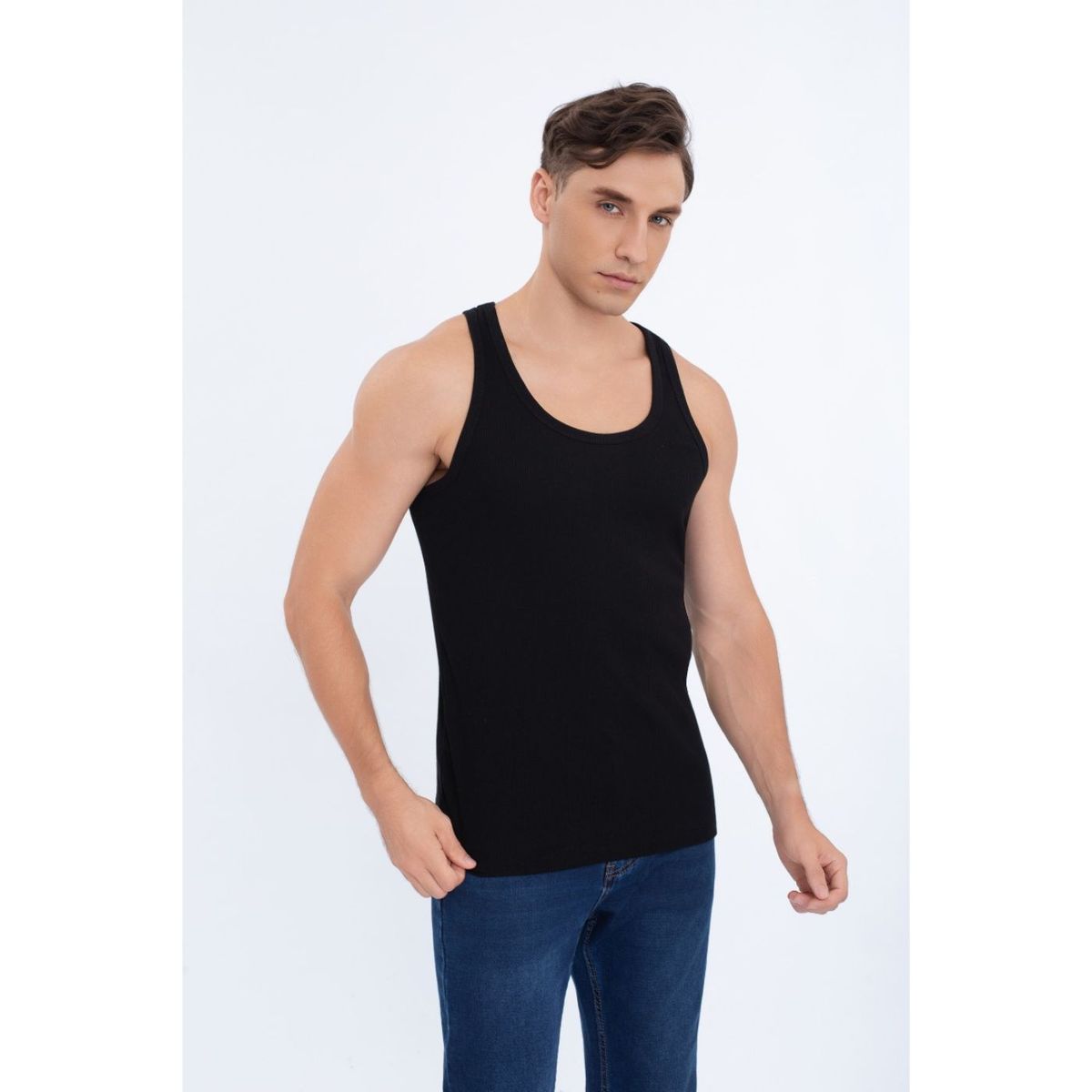 LIKE SHOP - Camiseta Hombre Elasticada Sin Manga Acanalada Algodón 7610