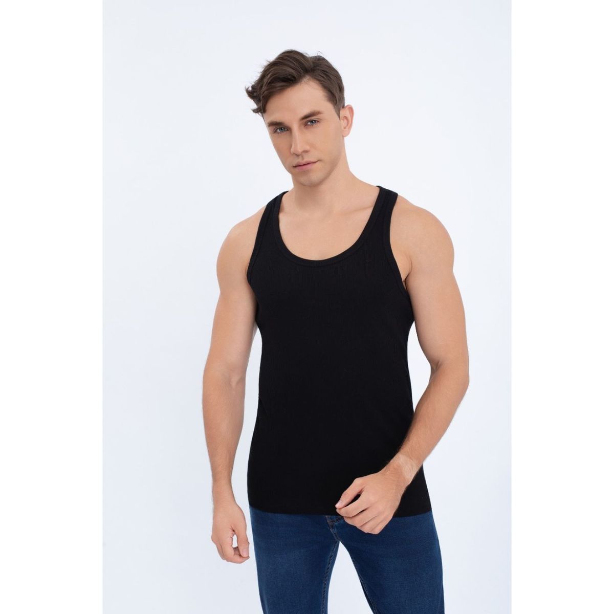 LIKE SHOP - Camiseta Hombre Elasticada Sin Manga Acanalada Algodón 7610