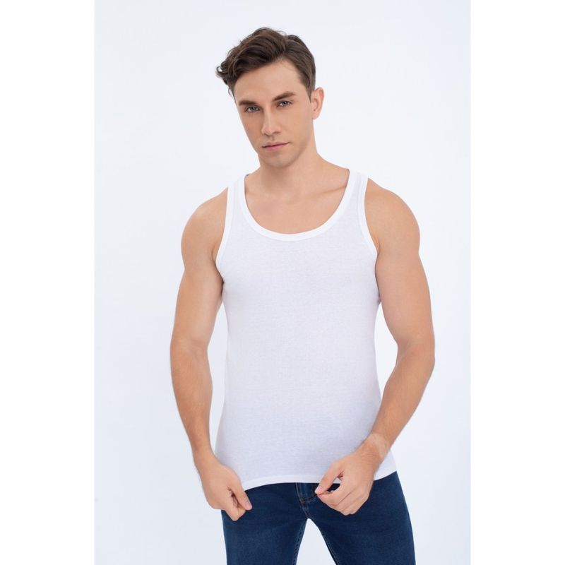 LIKE SHOP - Camiseta Hombre Elasticada Sin Manga Acanalada Algodón 7610