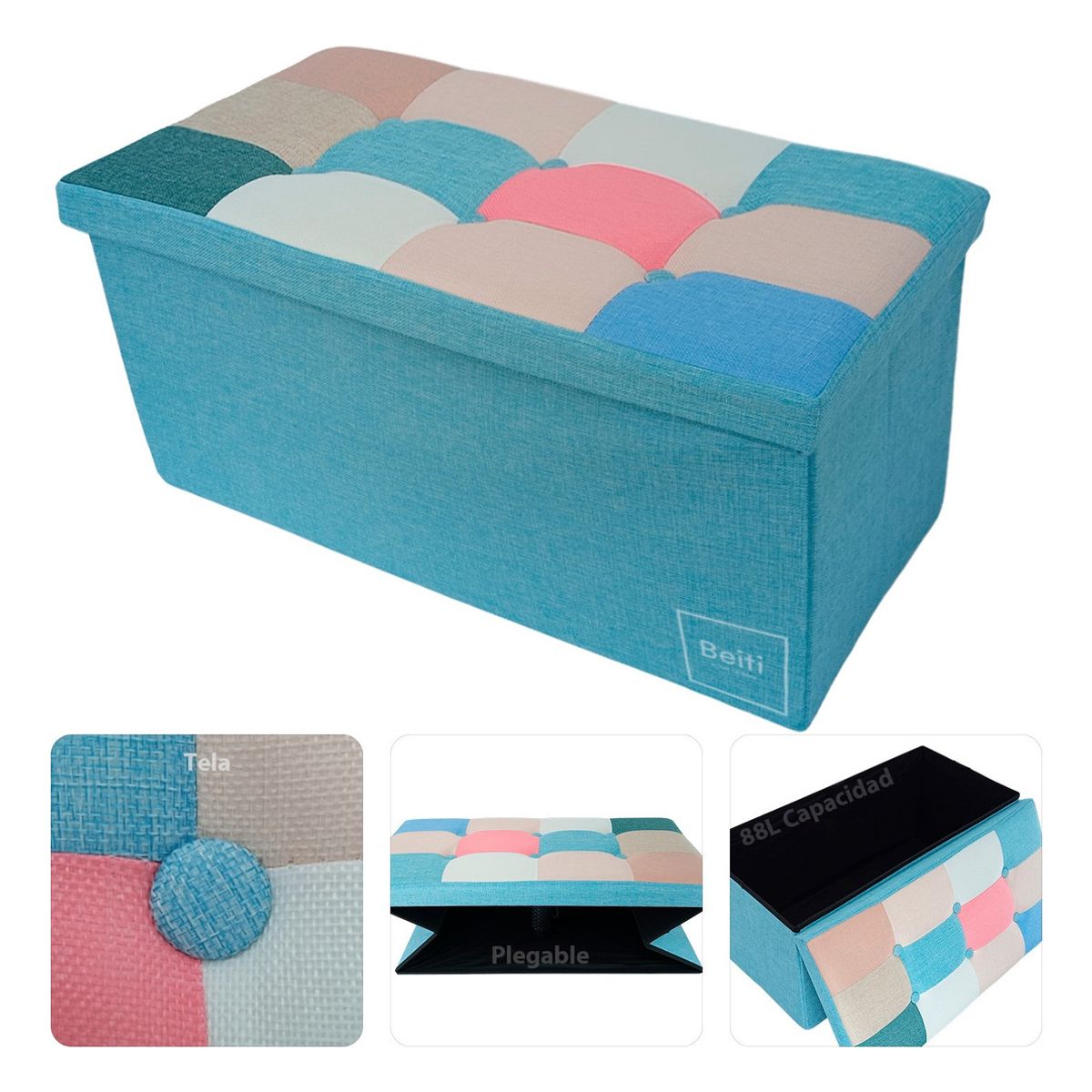 HOMEBRANDT - Puff Baul Plegable Organizador 76x38 Tela Mix Rosado