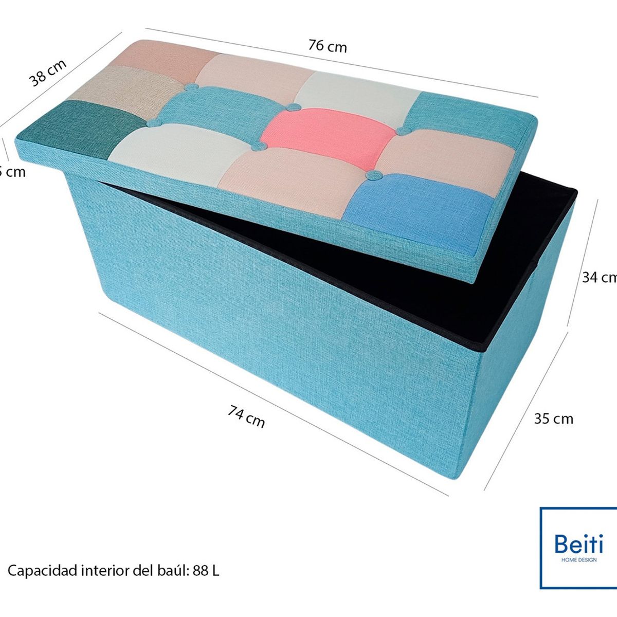 HOMEBRANDT - Puff Baul Plegable Organizador 76x38 Tela Mix Rosado