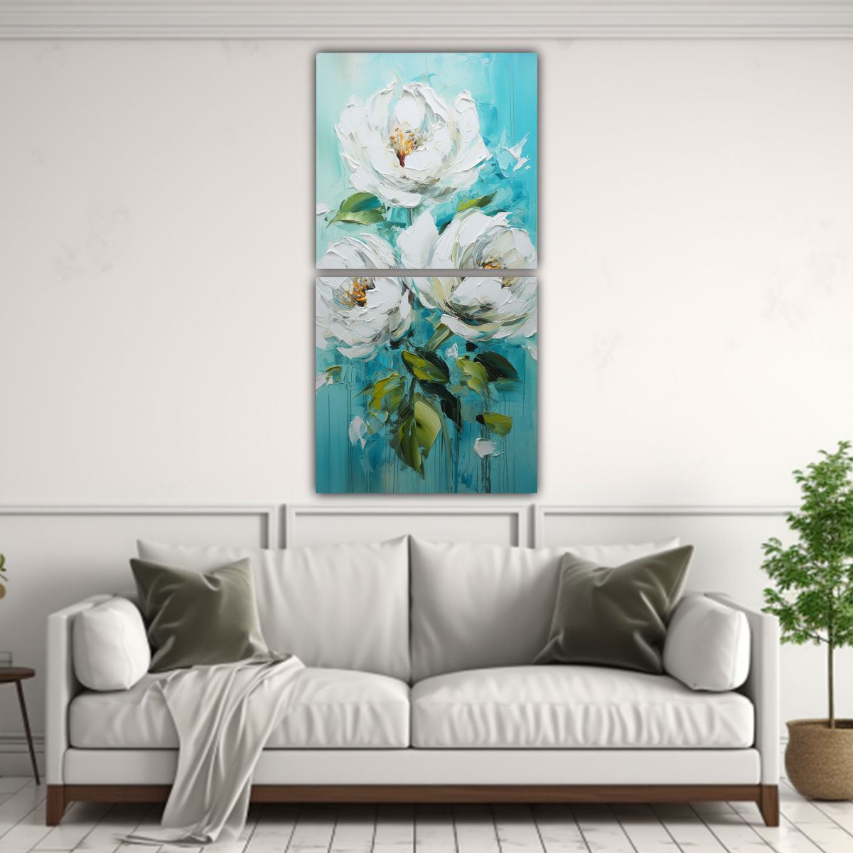 GENERICO - Cuadro Mural En Tonos Turquesa Con Peonías En 40x80 Cm