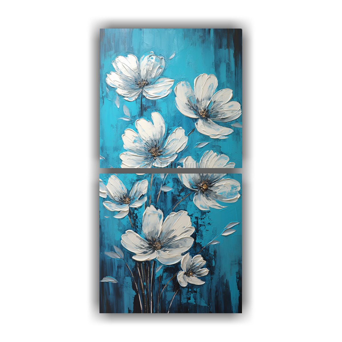 GENERICO - Cuadro De Flores Turquesas En Lienzo De Estilo 20x40 Cm