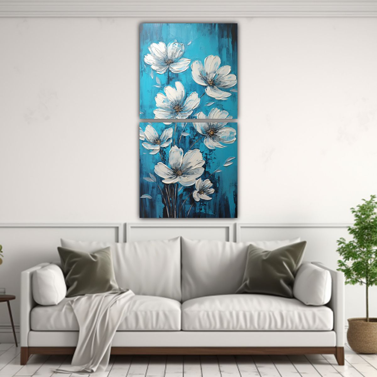 GENERICO - Cuadro De Flores Turquesas En Lienzo De Estilo 20x40 Cm
