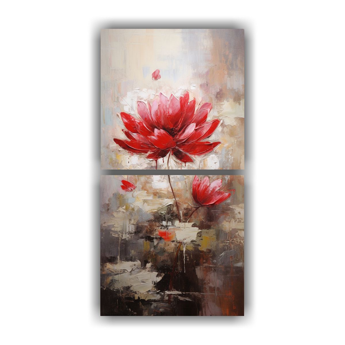 GENERICO - Pintura En Lienzo Estilo Rojo De Loto Dos Cuadros 30x60 Cm