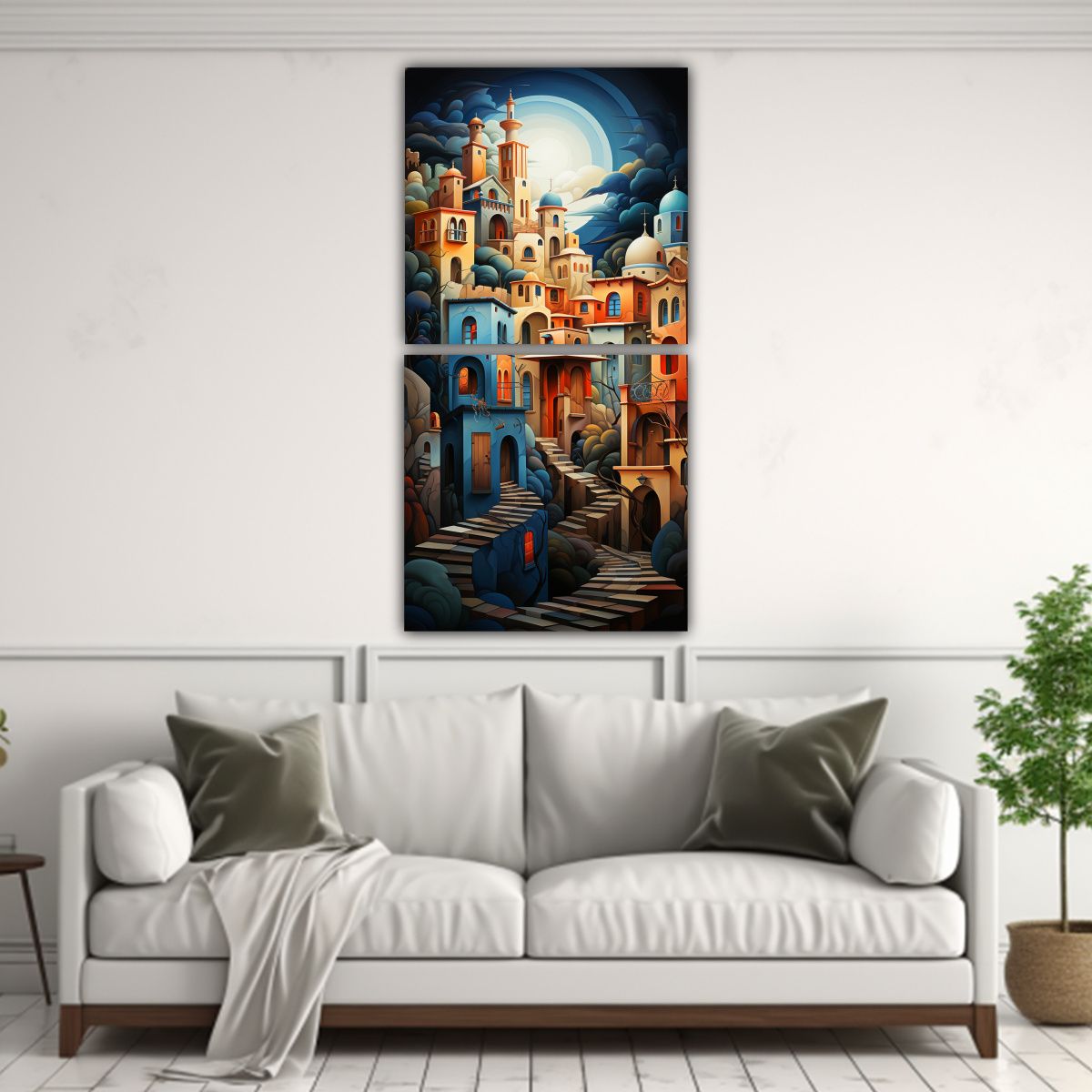 GENERICO - Pintura Vanguardia Dormitorio Paisaje Urbano 50x100 Cm