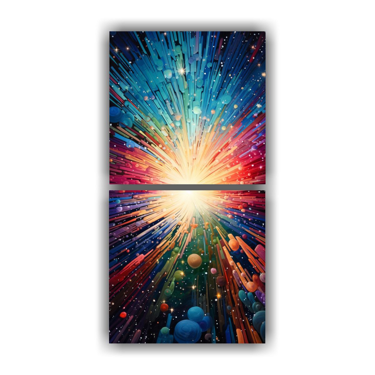 GENERICO - Set 2 Lienzos Tonos Comedor Abstracción Cósmica 20x40 Cm