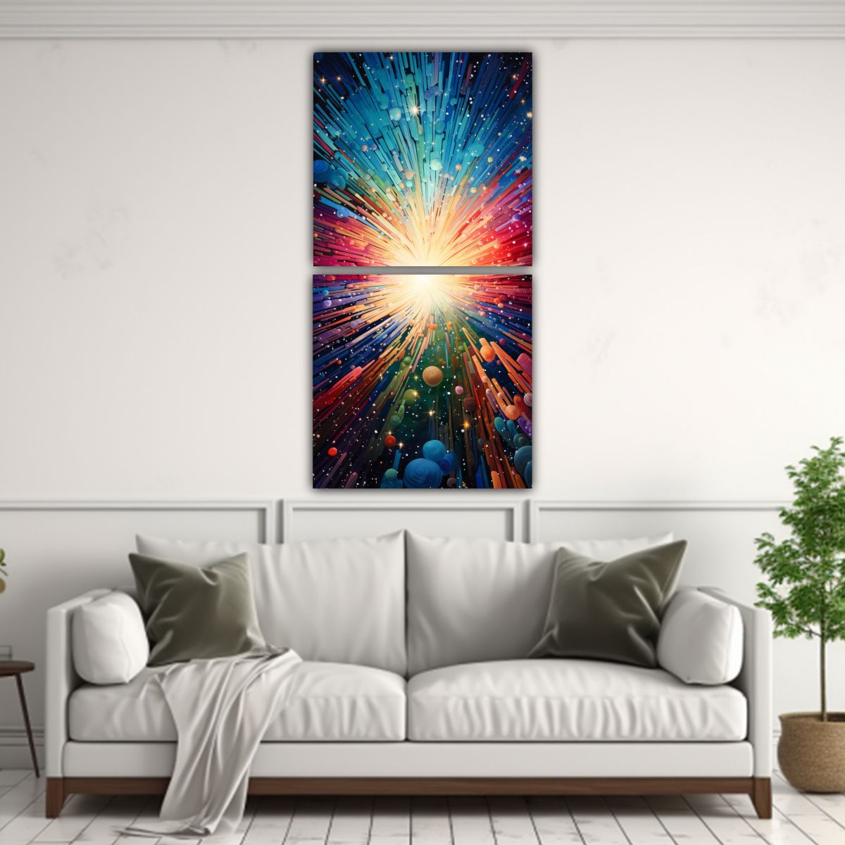 GENERICO - Set 2 Lienzos Tonos Comedor Abstracción Cósmica 20x40 Cm