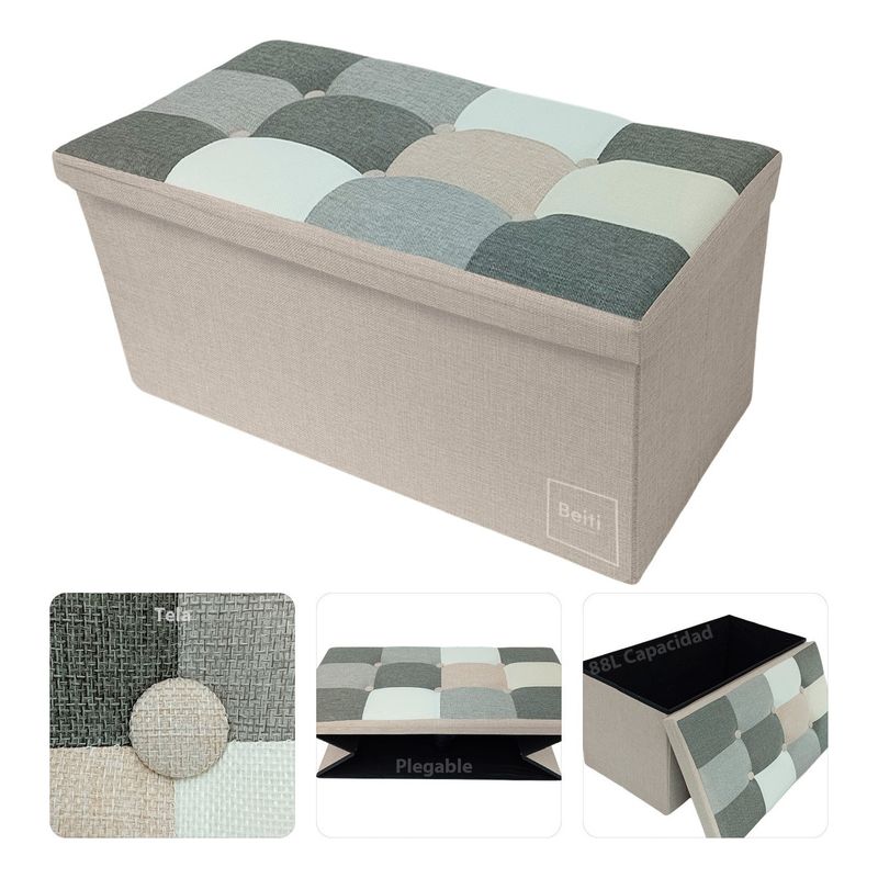 HOMEBRANDT - Puff Baúl Plegable Organizador 76x38 Tela Mix Beige