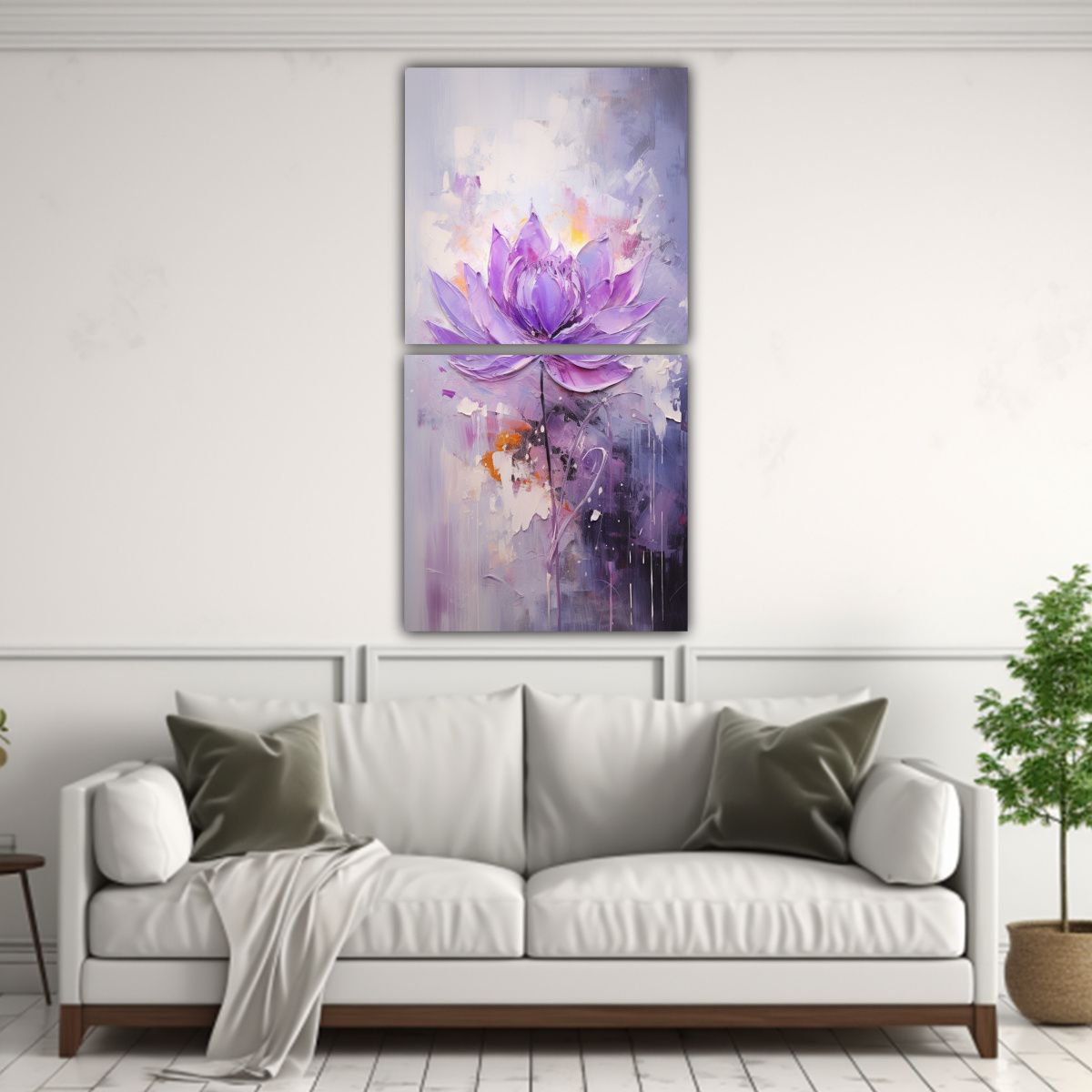 GENERICO - Pintura En Lienzo Estilo Loto Morado Set De 2 30x60 Cm