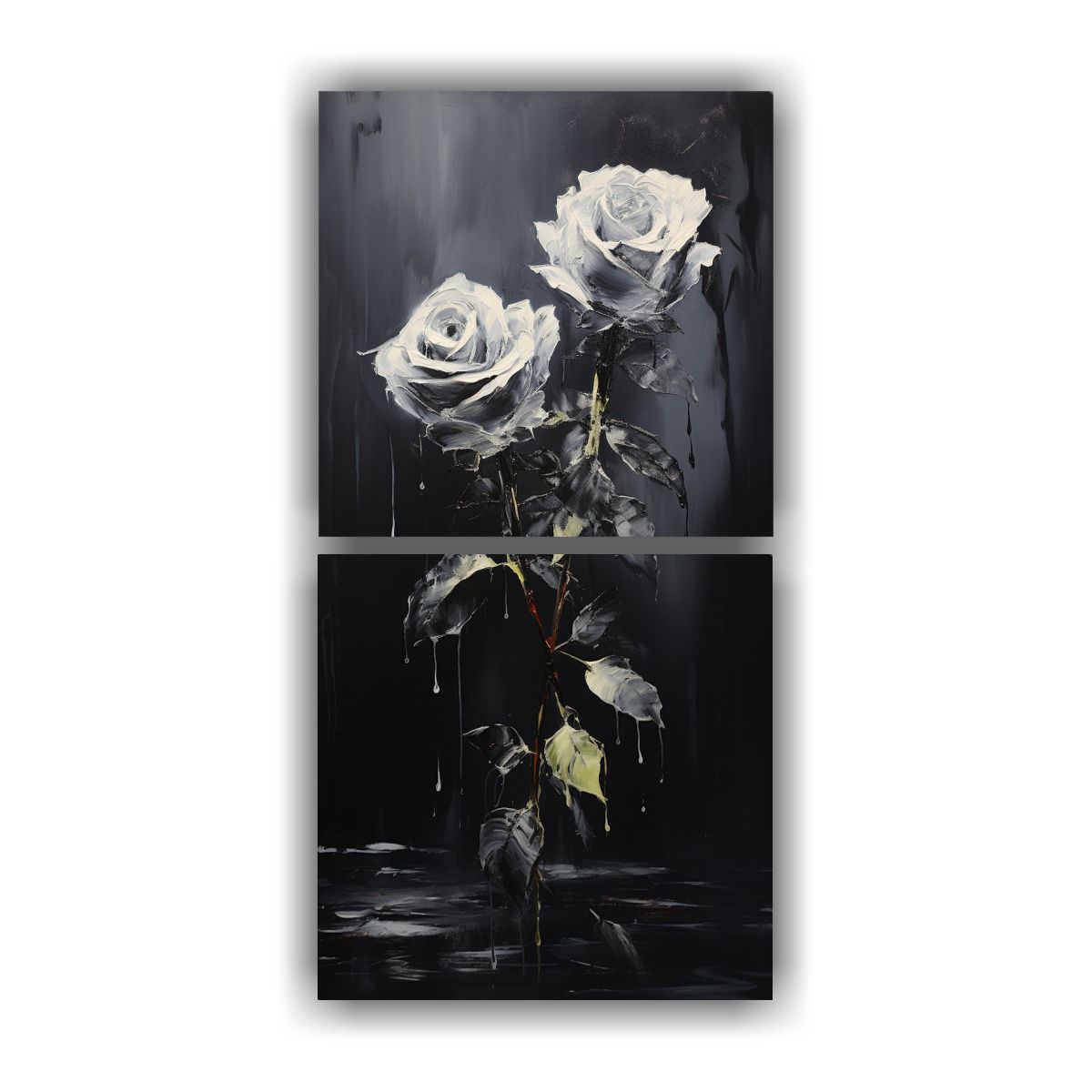 GENERICO - Pintura De Dos Lienzos Luminosa De Rosas Negras 30x60 Cm