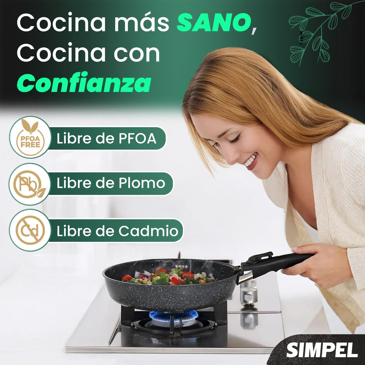 SIMPEL HOME - Juego De Ollas Y Sarten Simpel Antiadherente Granito 15pzs Negro