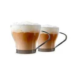 GENERICO - Set 6 PIezas Tazas Capuccino 100mL Asa Metalica Templada