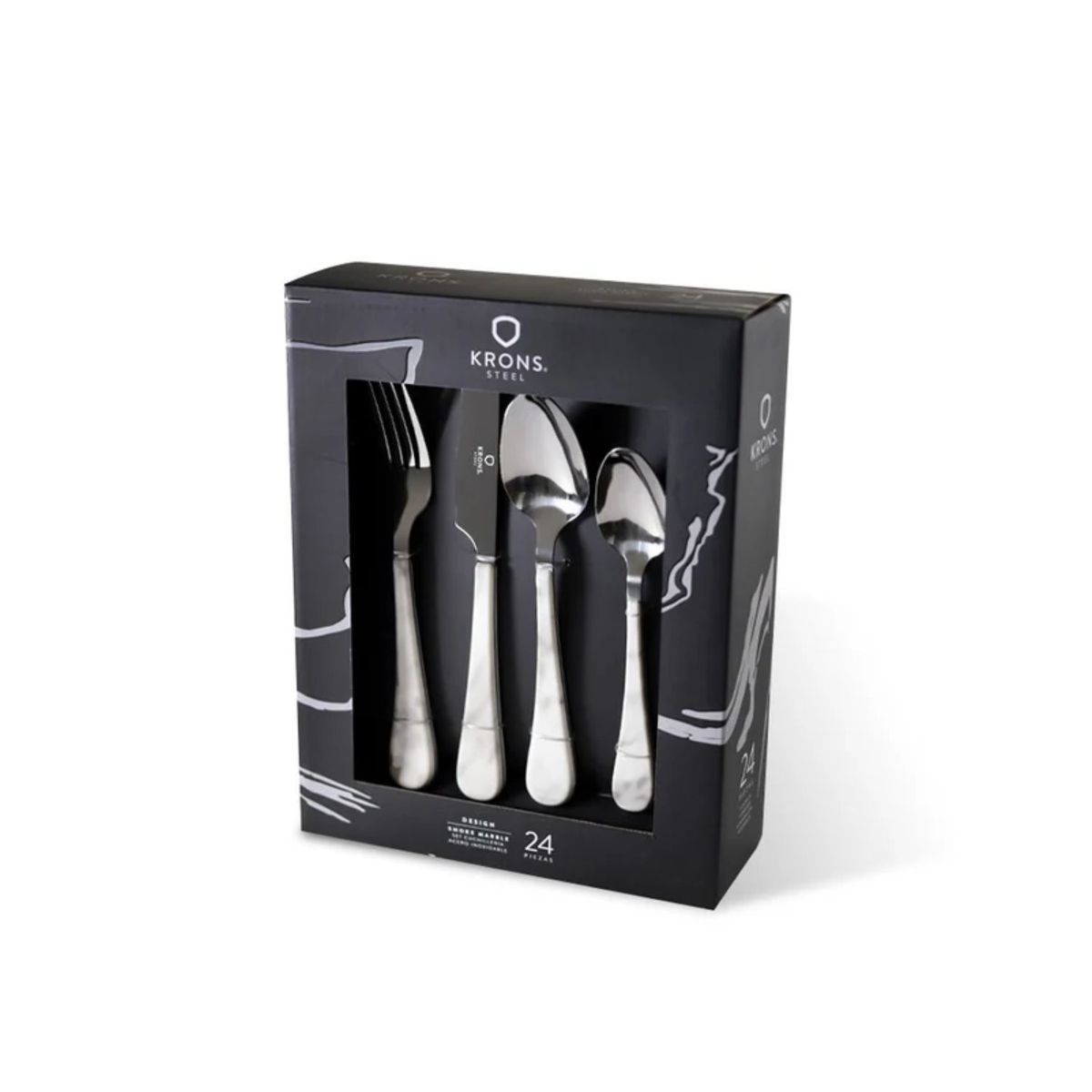 GENERICO - Set Cubiertos 24 Piezas Krons Smoke Marble Marmol Acero