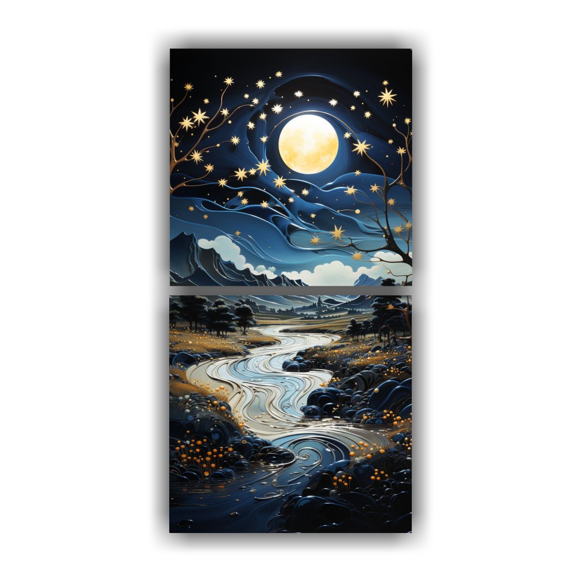 GENERICO - Cuadro Abstracto Con Luna Y Montañas 60x120 Cm