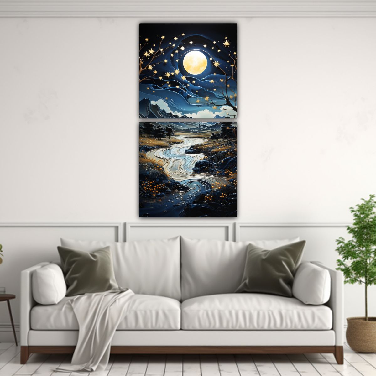 GENERICO - Cuadro Abstracto Con Luna Y Montañas 60x120 Cm