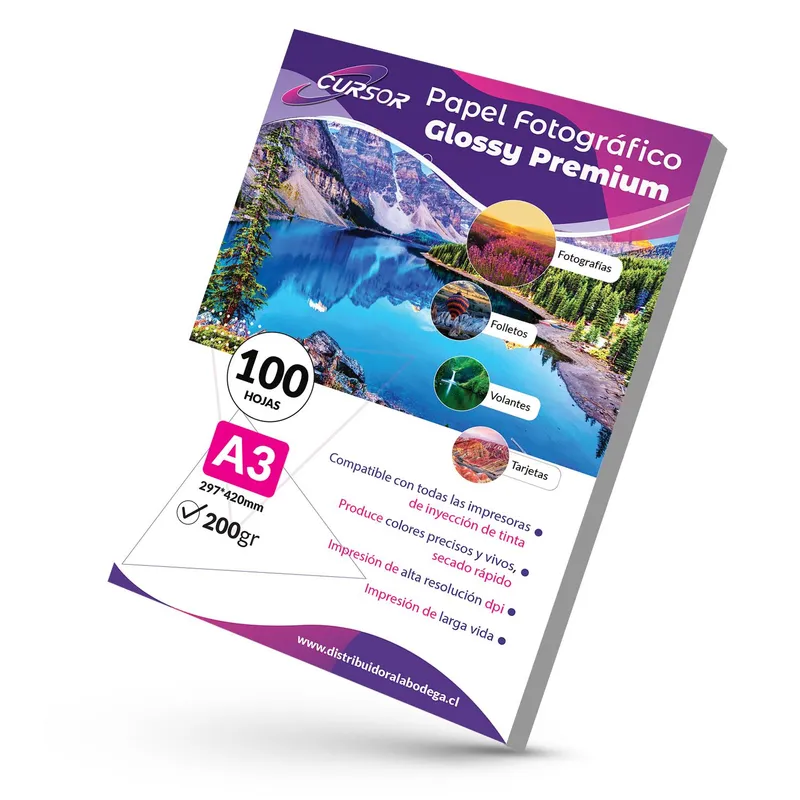 CURSOR - Papel Fotográfico Glossy A3 200 Gr Pack 100 Hojas Cursor