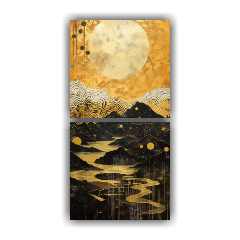 GENERICO - Pintura Con Luna Y Montañas Set De 2 40x80 Cm