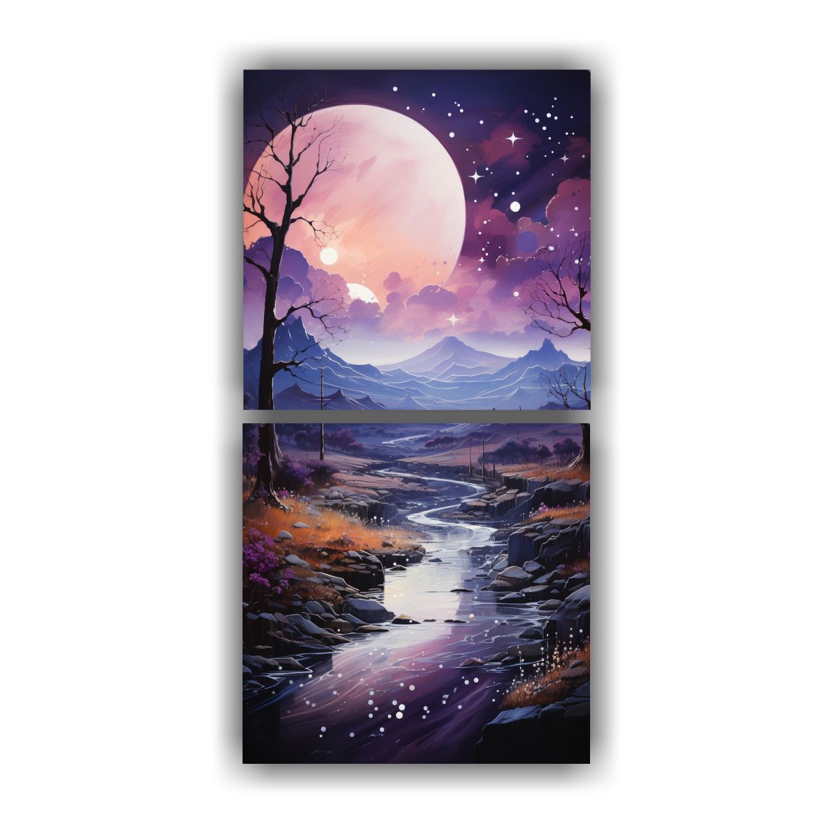 GENERICO - Cuadro Patrón Intenso Visual Luna Montañas 60x120 Cm