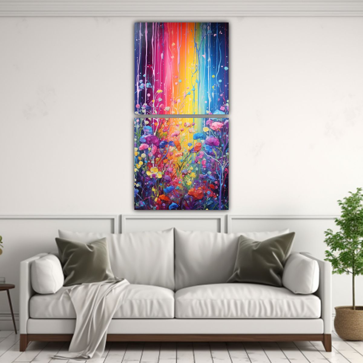 GENERICO - Cuadro Tela Moderno Vibrantes Colores Y Plateados 50x100 Cm
