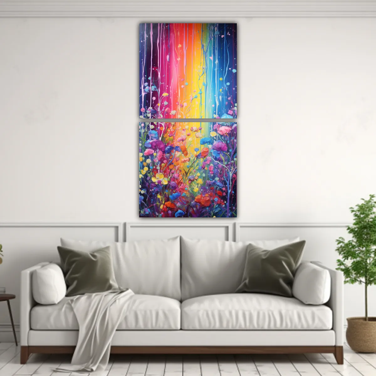 GENERICO - Cuadro Tela Moderno Vibrantes Colores Y Plateados 50x100 Cm