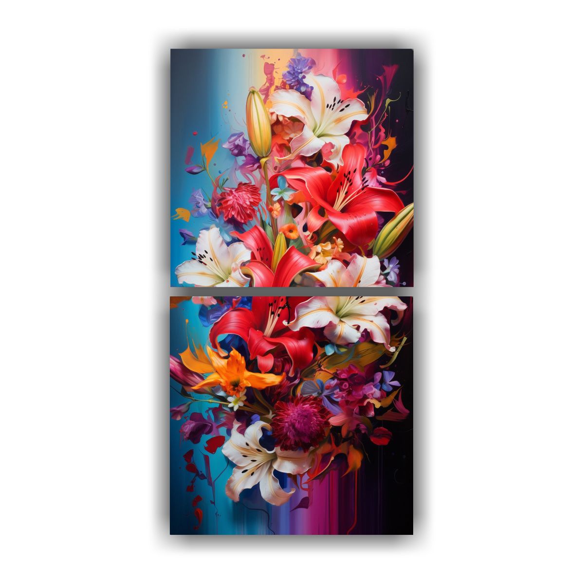 GENERICO - Pintura Abstracta En Bastidor Con Flores Obra 20x40 Cm